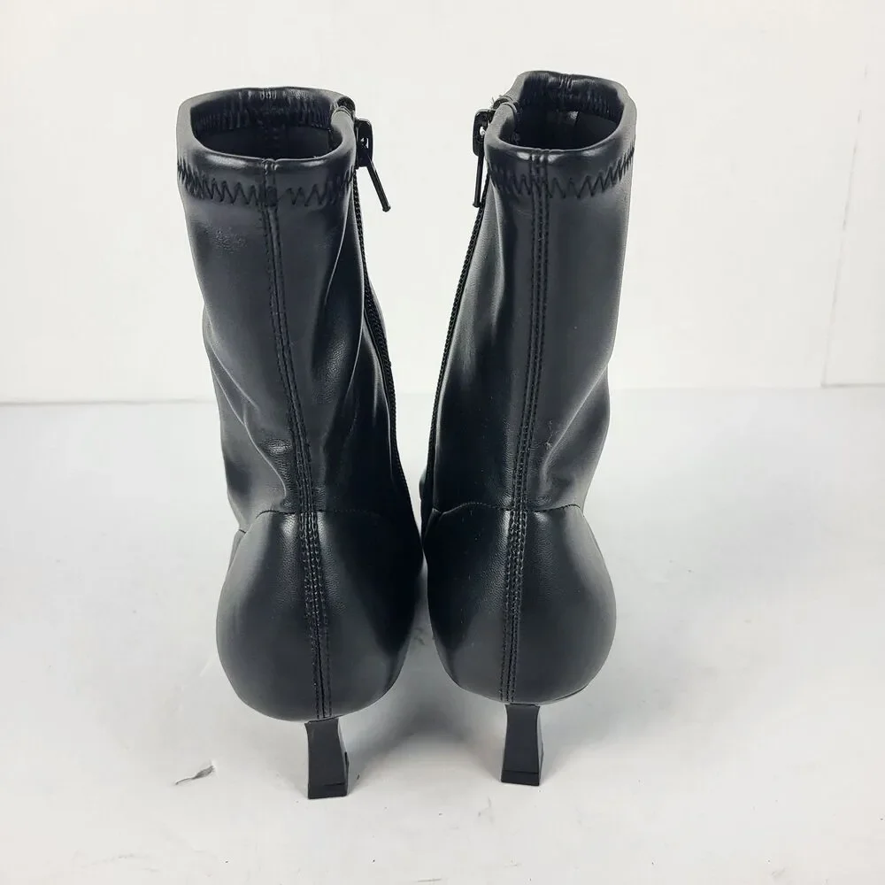Abound Erinn Black Pointed Toe Ankle Sock Boots faux leather kitten heel Size 7M